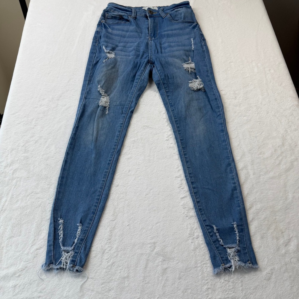 Telepatia Distressed Skinny Jeans Womens 25 Blue Good Ripped Frayed Hem